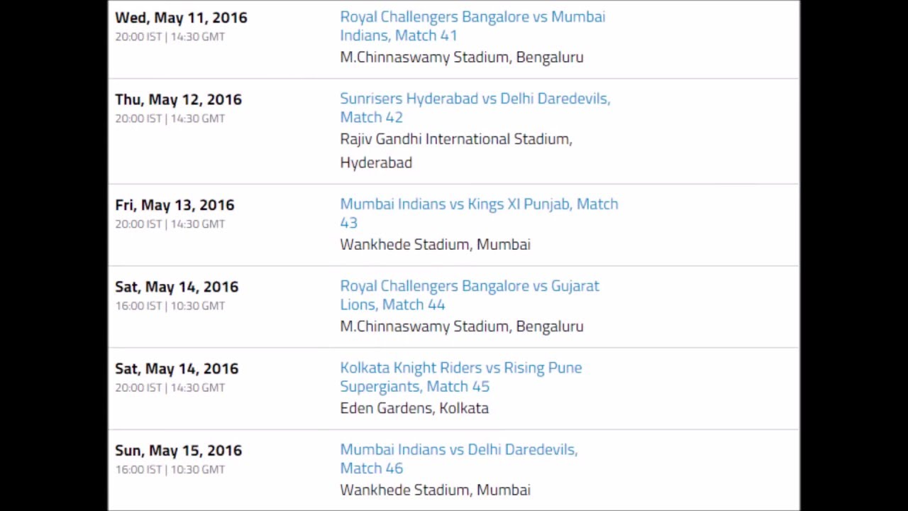 IPL 2016 Schedule & Venue |Indian Premier League|
