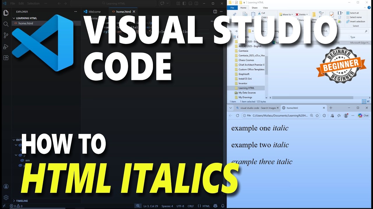 Visual Studio Code HTML How To Do Italics