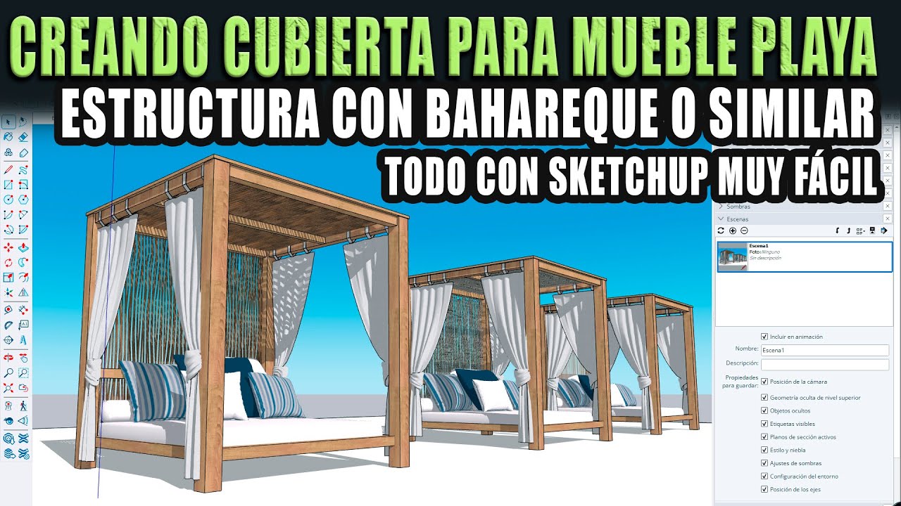 MODELANDO EN SKETCHUP CUBIERTA DE PLAYA Y PALAPA TIPO BAHAREQUE 🔴