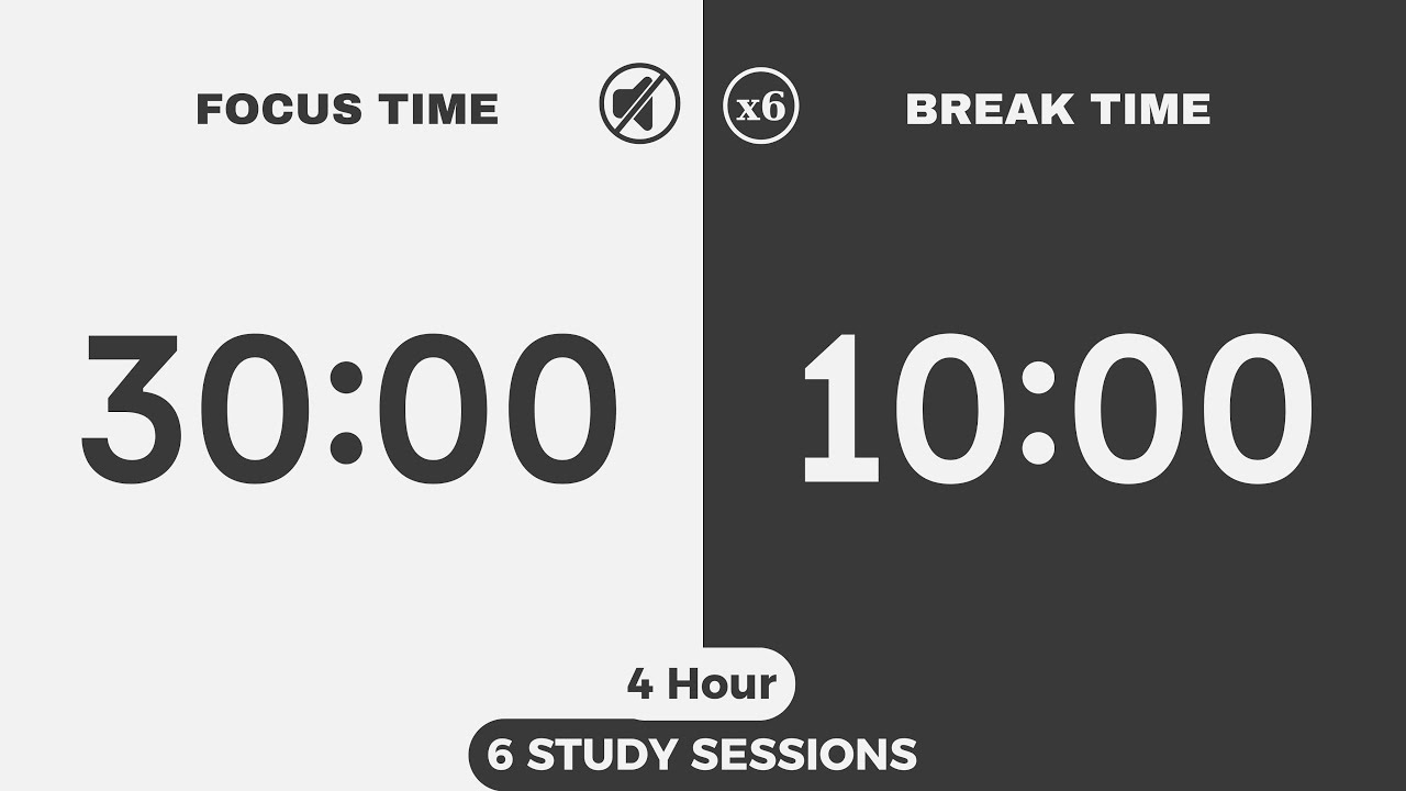 4-Hour 30/10 Pomodoro Timer | 30 min Focus, 10 min Break | No Music | Deep Study for Dreams