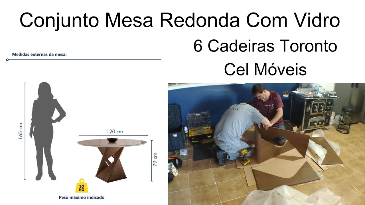Mesa) Conjunto de Jantar Redondo Vidro 6 Cad Moderno Cel Móveis.#diy #montagem #saladejantar