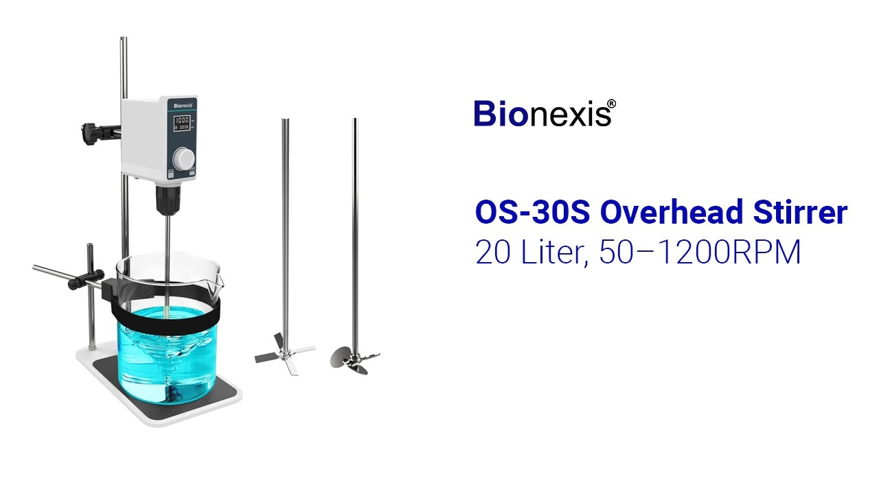Bionexis&reg; Overhead Stirrer 20L (OS-30S) | 50&ndash;1200RPM Digital Lab Mixer | 16000 mPas