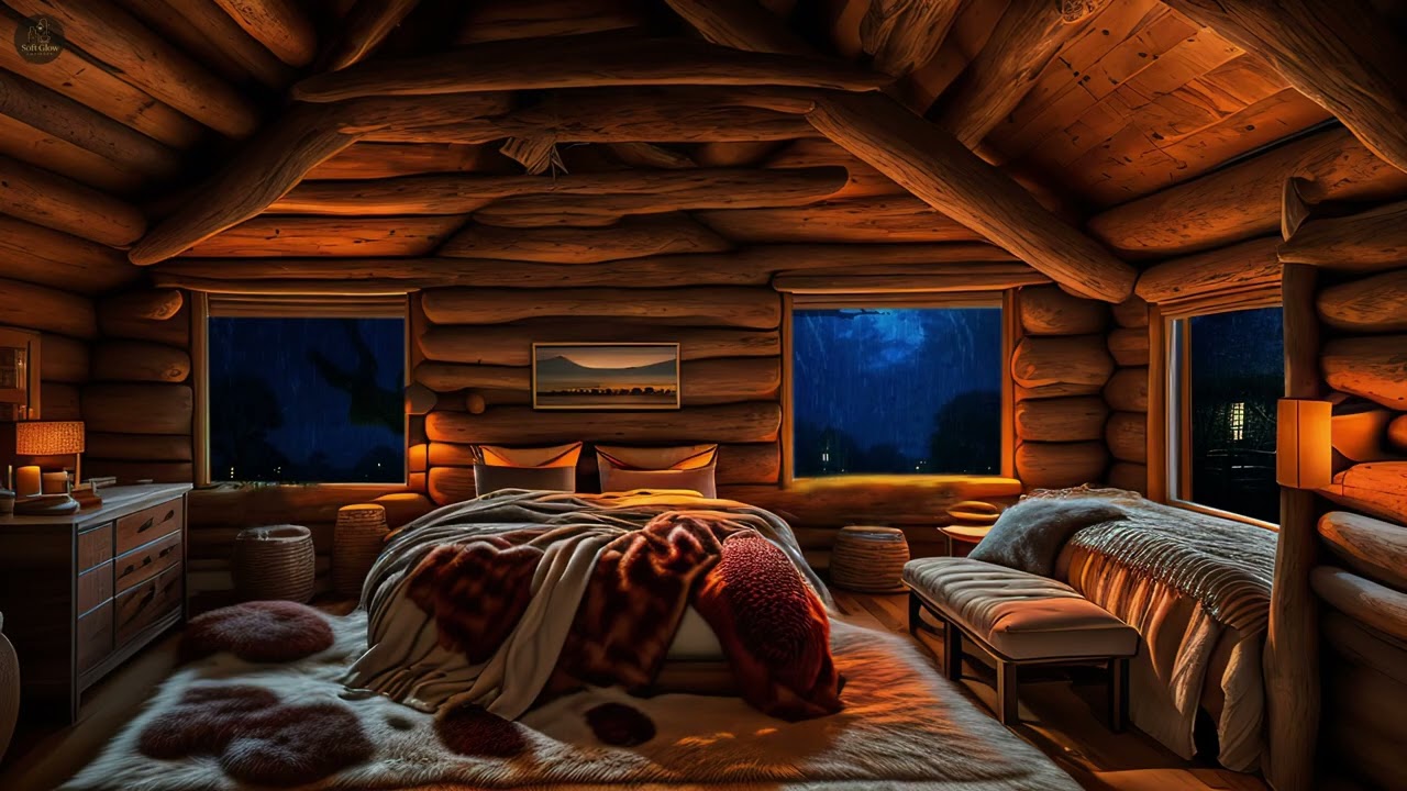 Cozy Log Cabin in the Rain 🪵 Relaxing Rain Sounds & Soft Music for Deep Sleep, Study, Focus
