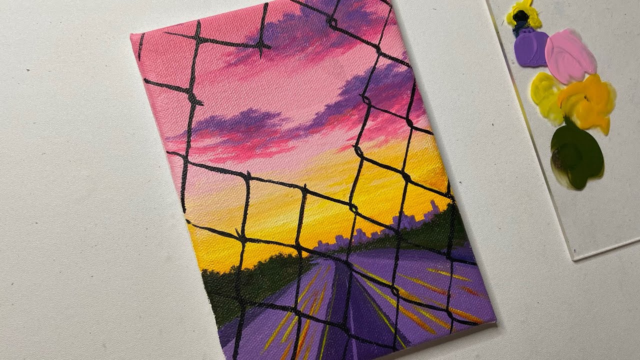 Sunset painting for beginners/cityscape painting/acrylic painting for beginners tutorial