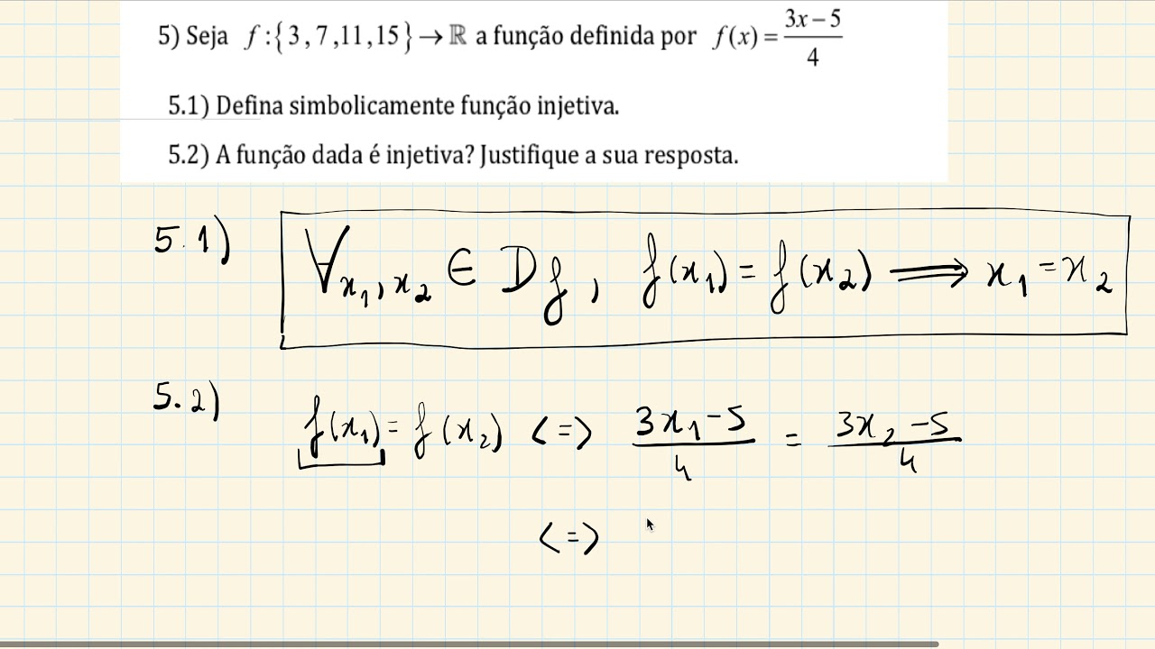 Resolu&ccedil;&atilde;o de exerc&iacute;cio de uma fun&ccedil;&atilde;o injetiva.