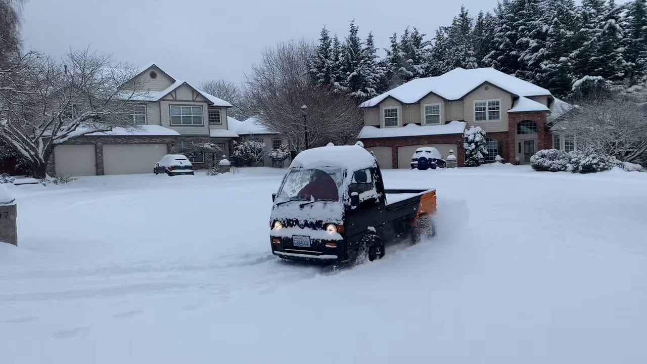 Subaru Sambar KS4 in snow with GBC Kanati Mongrel tires