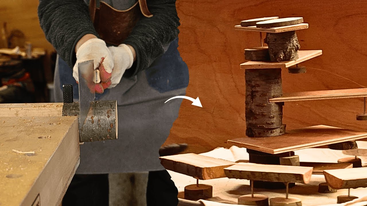 cabin woodworking . solowork . log serving board . woodworking ASMR