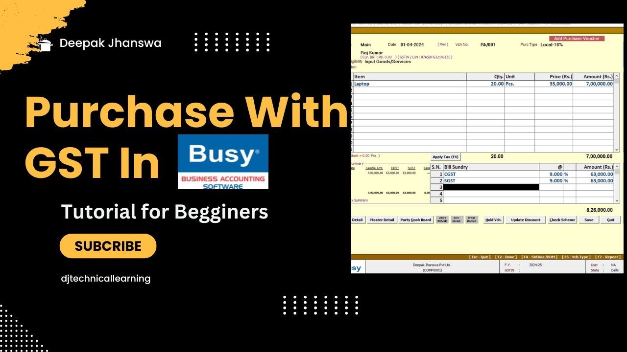 Busy Accounting Software Training in Hindi | Purchase With GST Entry in Busy Acccounting Software |