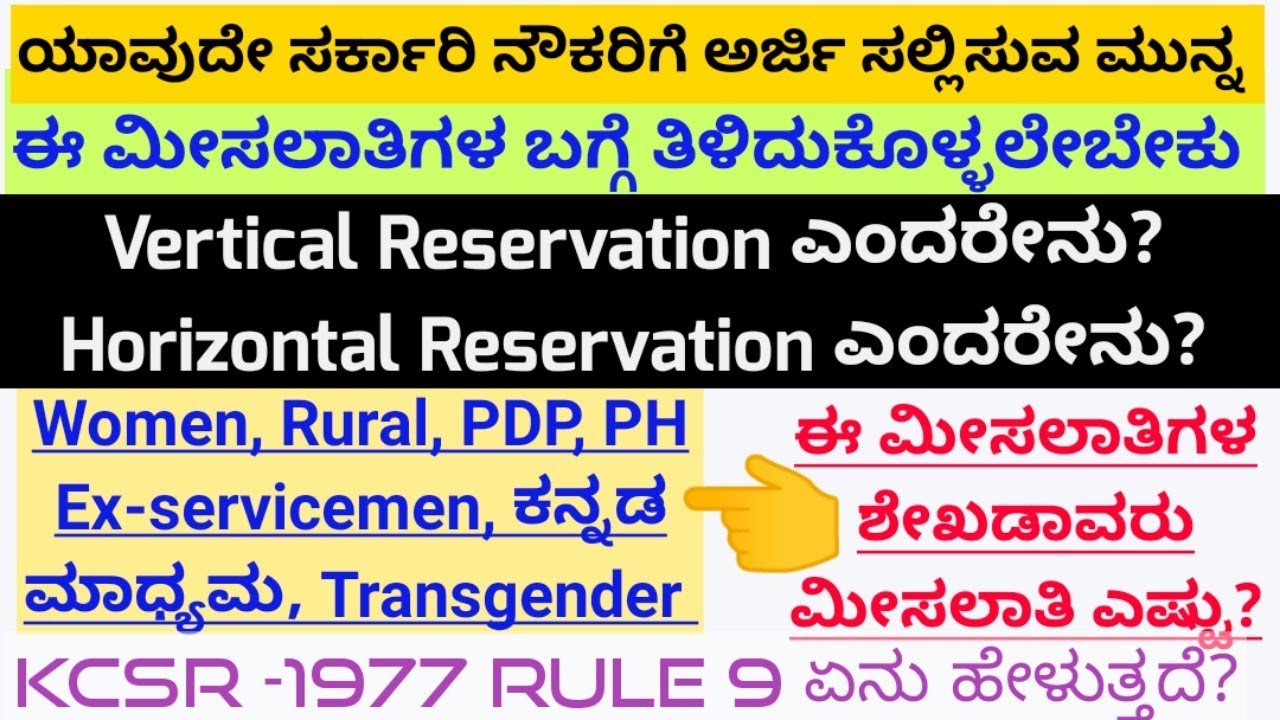 Vertical & Horizontal Reservation details/ನೇರ ಮತ್ತು ಸಮತಲ ಮೀಸಲಾತಿಯ ಸಂಪೂರ್ಣ ವಿವರ