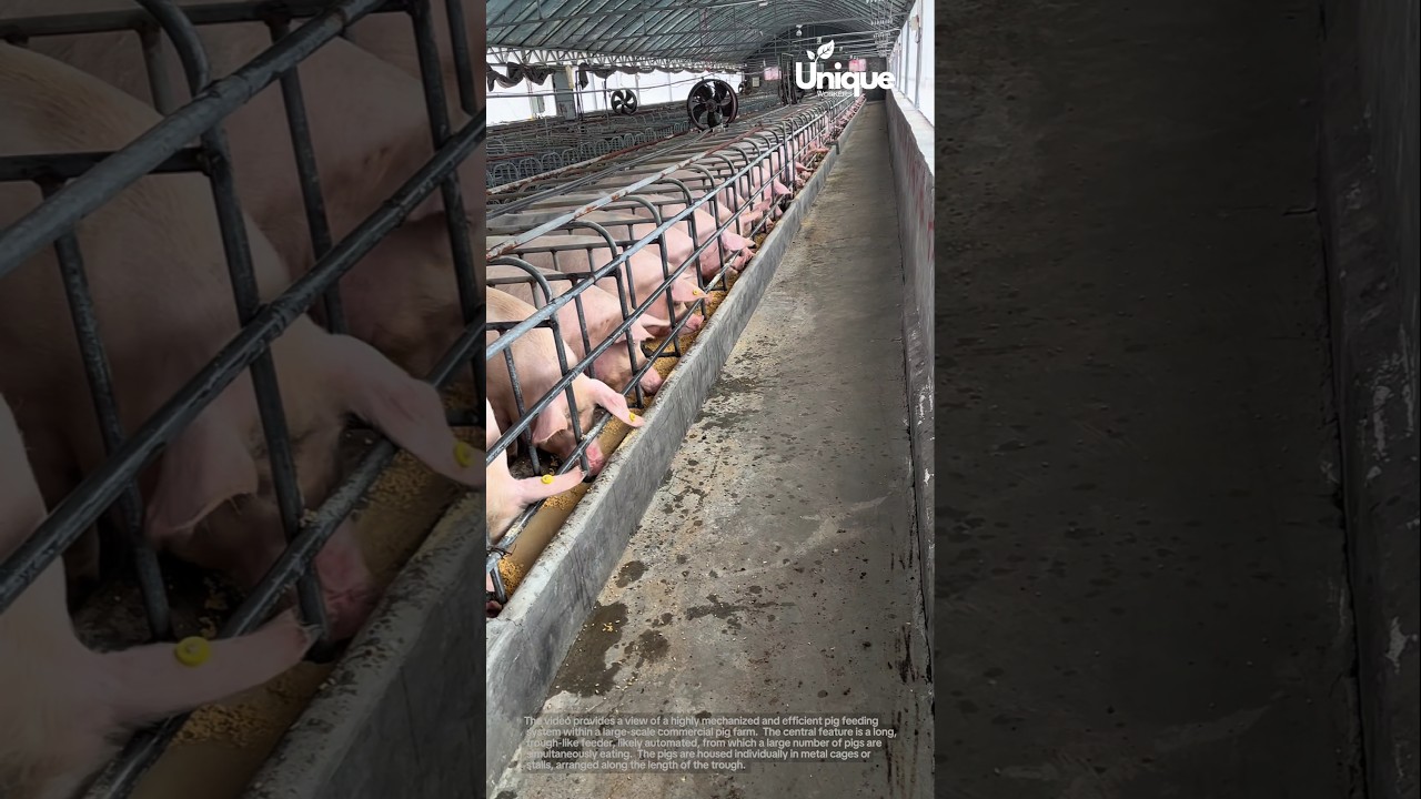 Modern pig farming technology: automated feeding trough in action