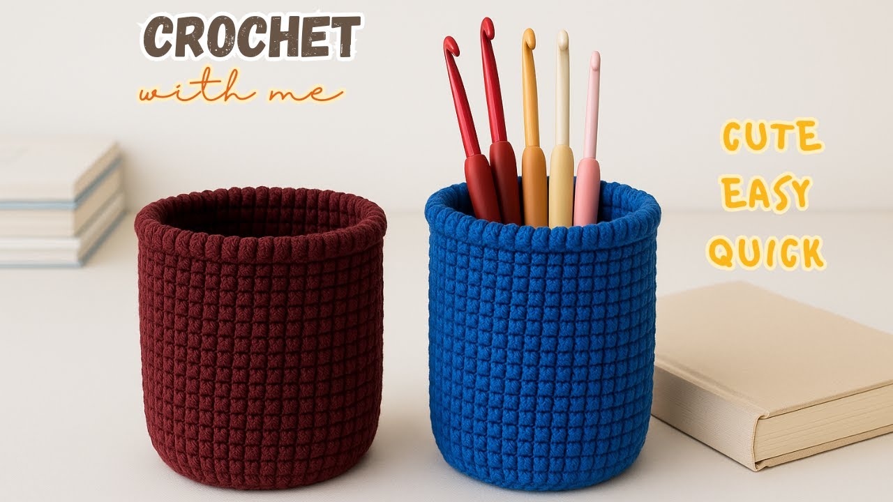 Crochet tutorial how to crochet mini storage basket tutorial diy crochet pen holder beginner friendl