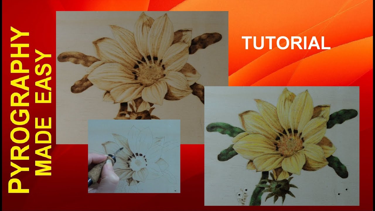 Wood Burn и Color Gazania Цветочная Пирография Учебник для начинающих