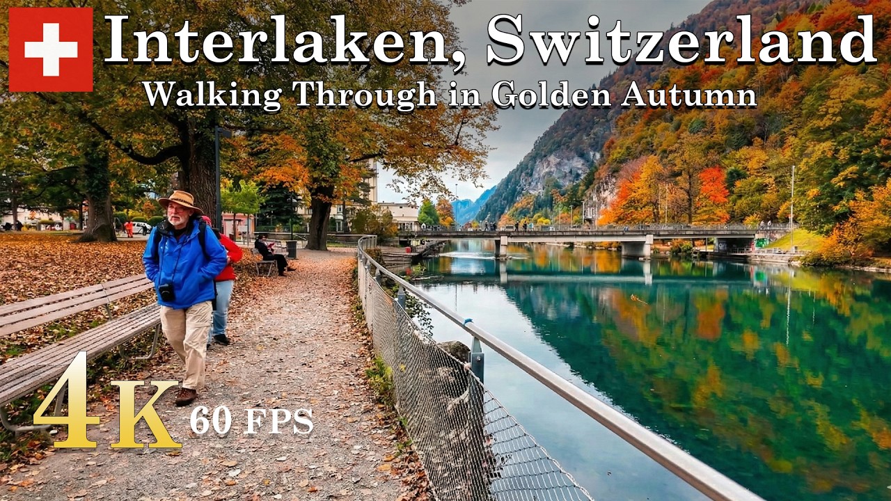 Switzerland Turned Gold | Walking in Interlaken: Autumn 2025 | 4K 60FPS