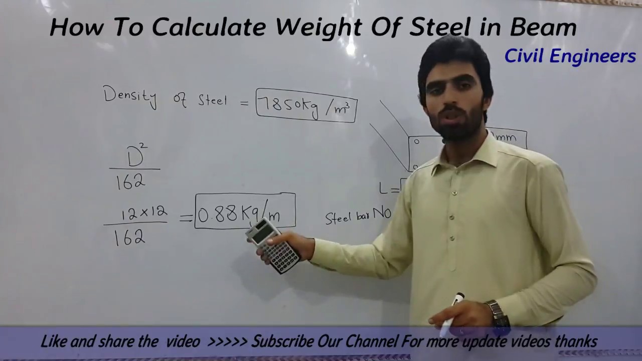 How to calculate weight of steel in beam , slab and Column