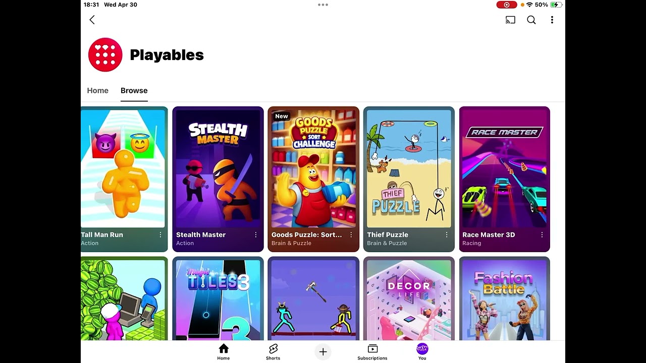YouTube Playables