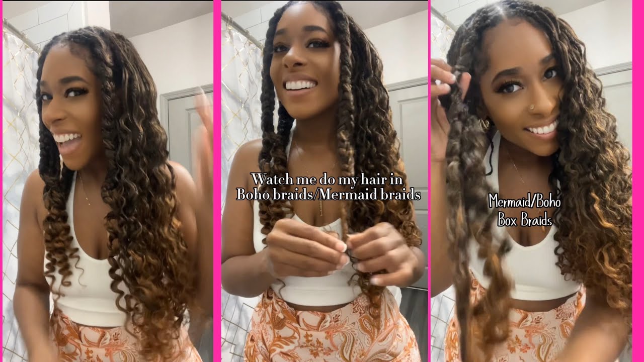 Watch me do my hair in #mermaidbraid #bohobraids #boxbraids #knotlessboxbraids #blackgirlhairstyles