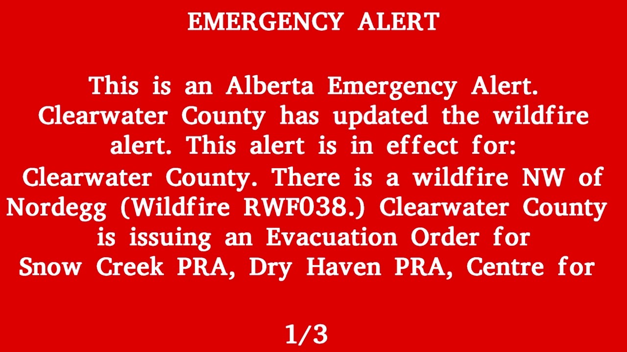 Canada Alert Ready, Alberta Emergency Alert - Wildfire Alert, Clearwater County