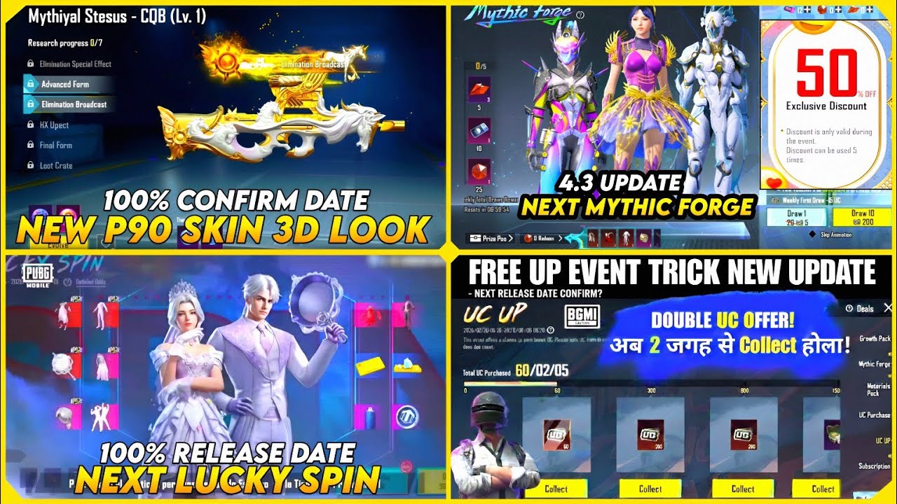 FINALLY 😱 P90 SKIN 3D LOOK | NEXT MYTHIC FORGE 4.3 | NEXT LUCKY SPIN | NEXT UC UP EVENT RELEASE DATE