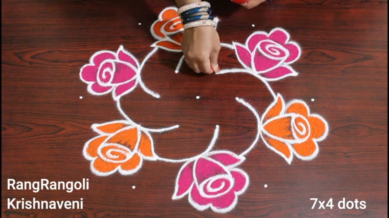 Easy Sankranthi Muggulu🌹7x4 dots New Year Rangoli 2023🌹Pongal Kolam🌹RangRangoli Krishnaveni