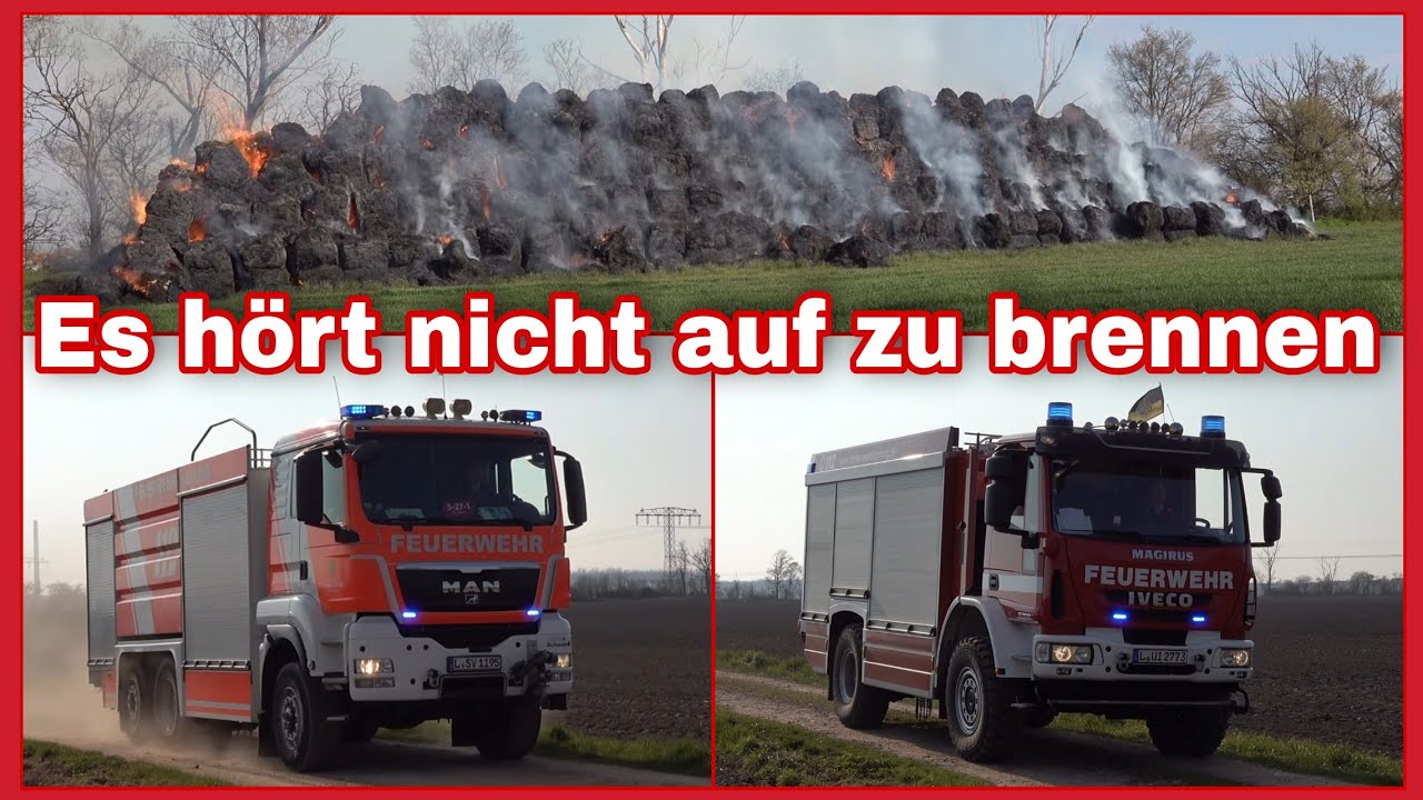 🔥Stundenlang BRENNT es⚠️Strohballenbrand in Leipzig🚒FEUERWEHR im Pendelverkehr🚨