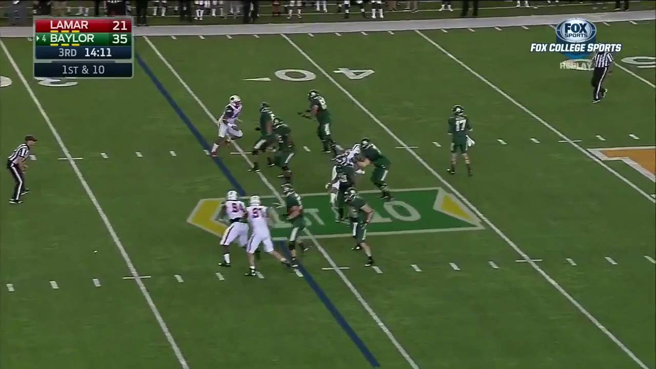 Russell 34 yd TD pass to Coleman, Baylor v Lamar 2015