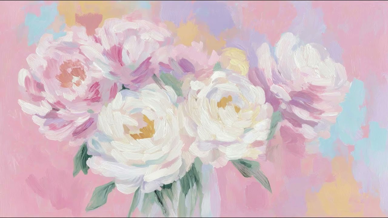 Spring Peonies Painting TV Art 4K 🌿 Elegant Floral Artwork, Cozy Screensaver