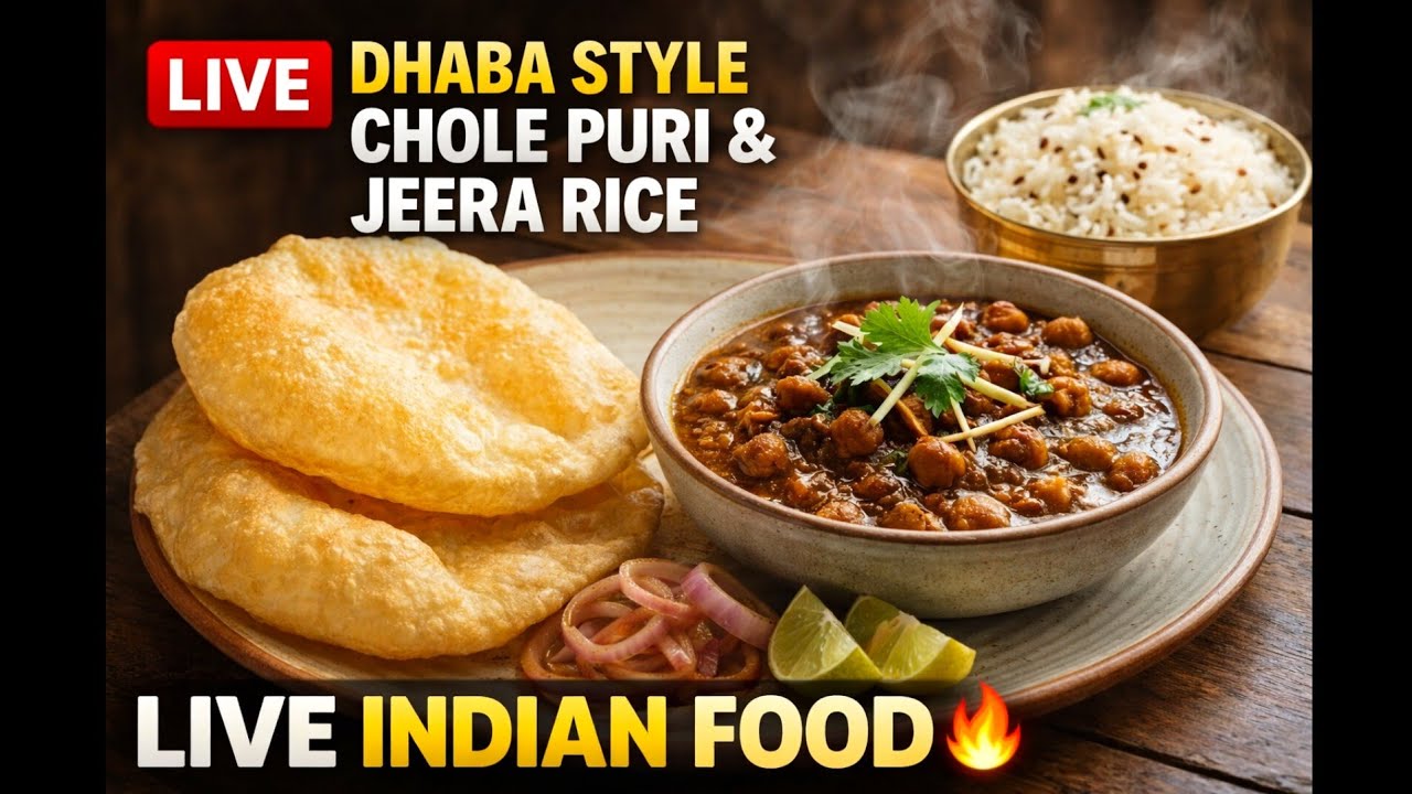 LIVE Dhaba Style Chole Puri & Jeera Rice | Indian Food Live 🔥