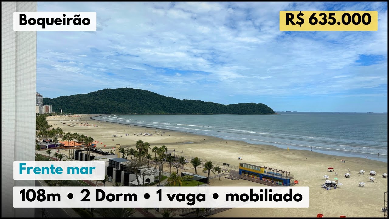 Apartamento com 2 dormitórios frente mar no Boqueirão, Praia Grande -SP