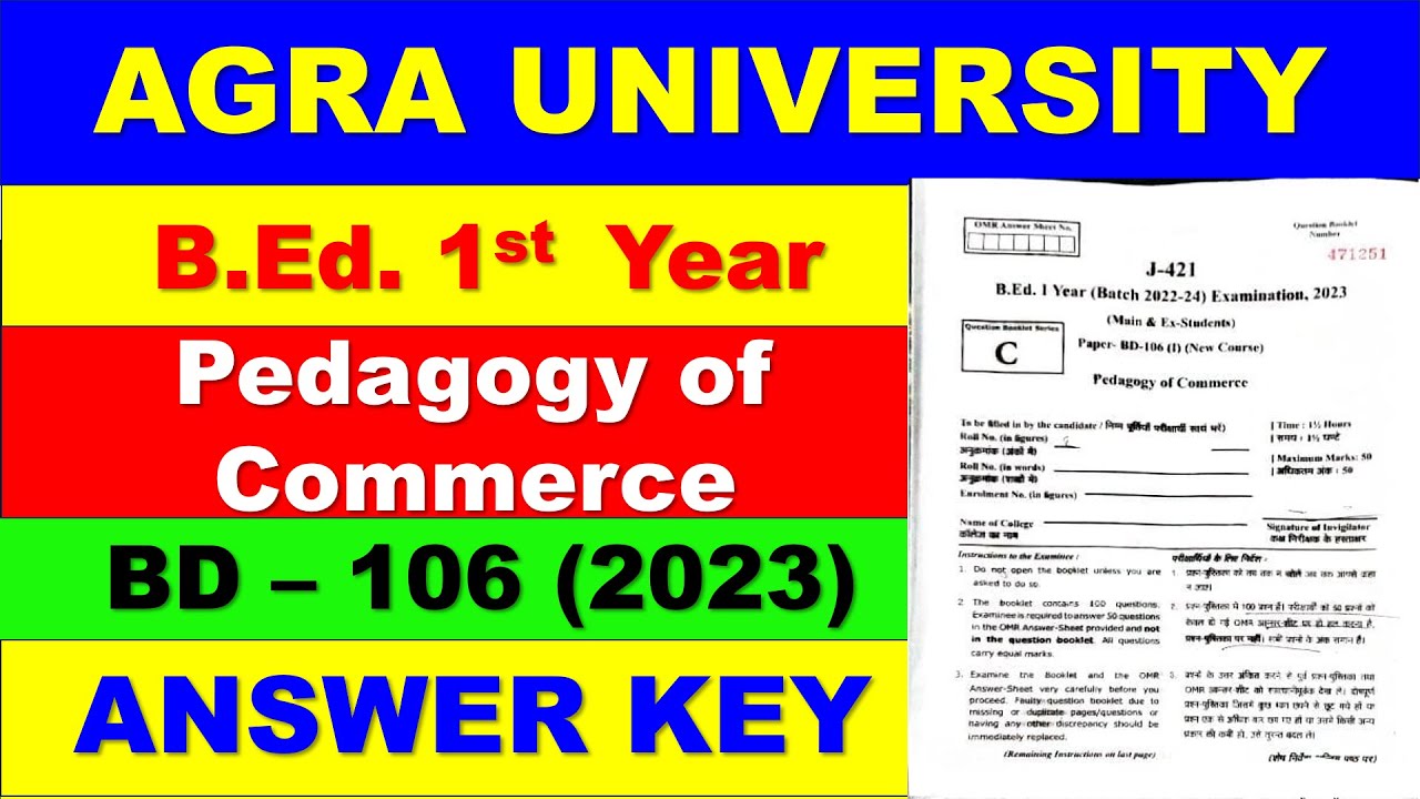 BD 106 Pedagogy of Commerce Answer Key 2023 / B.Ed. 1st yr / Agra University / DBRAU