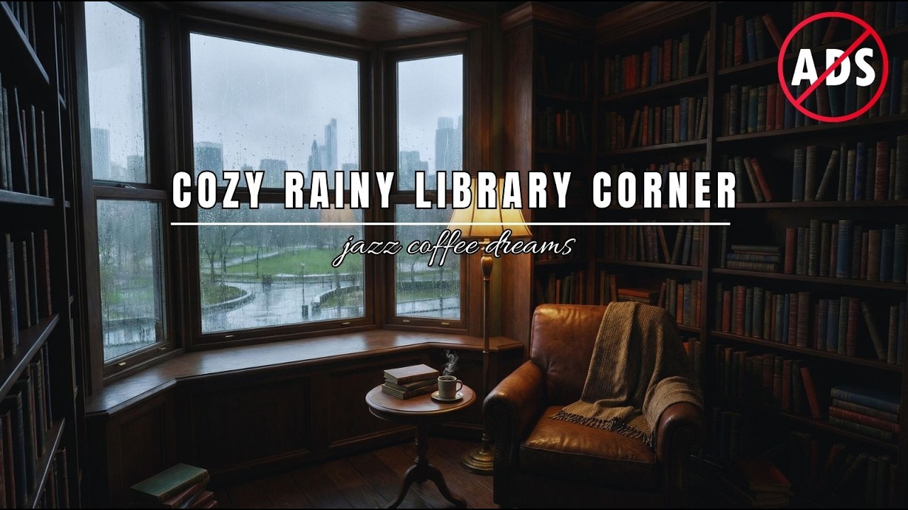 Cozy Rainy Library Corner 🌧️📚 Relaxing Smooth Jazz Study Ambience | Quiet Reading & Focus Atmosphere