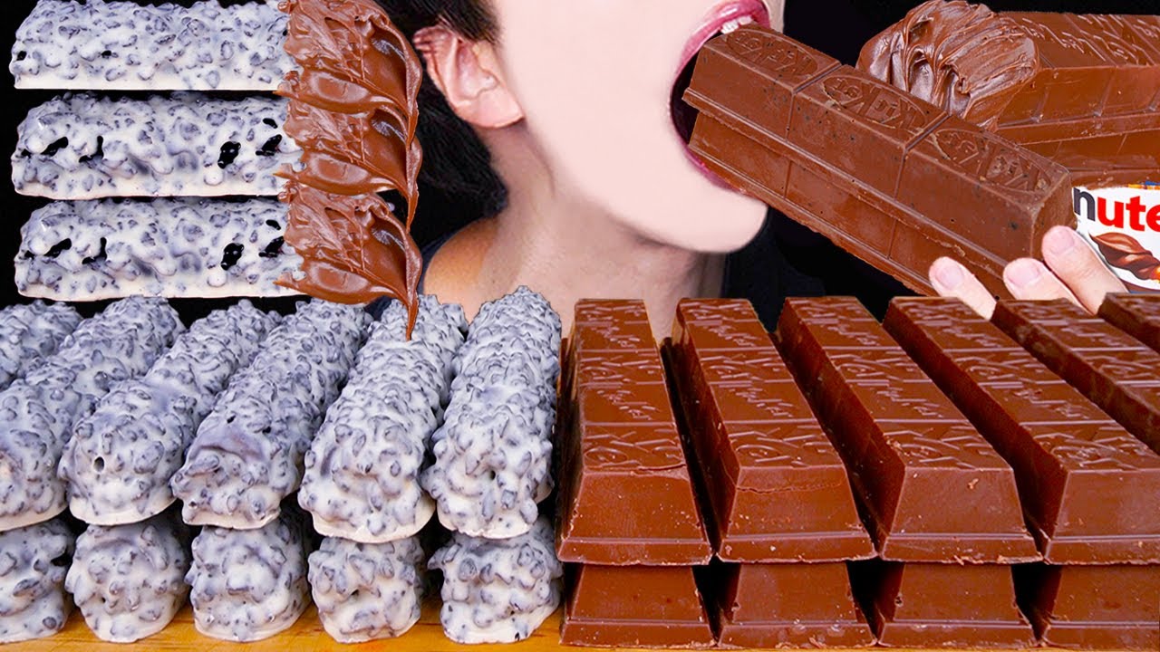 ASMR KITKAT MAGNUM CHOCOLATE ICE CREAM OREO TWIX NUTELLA DESSERT MUKBANG초콜릿 먹방チョコレート咀嚼音EATING SOUNDS