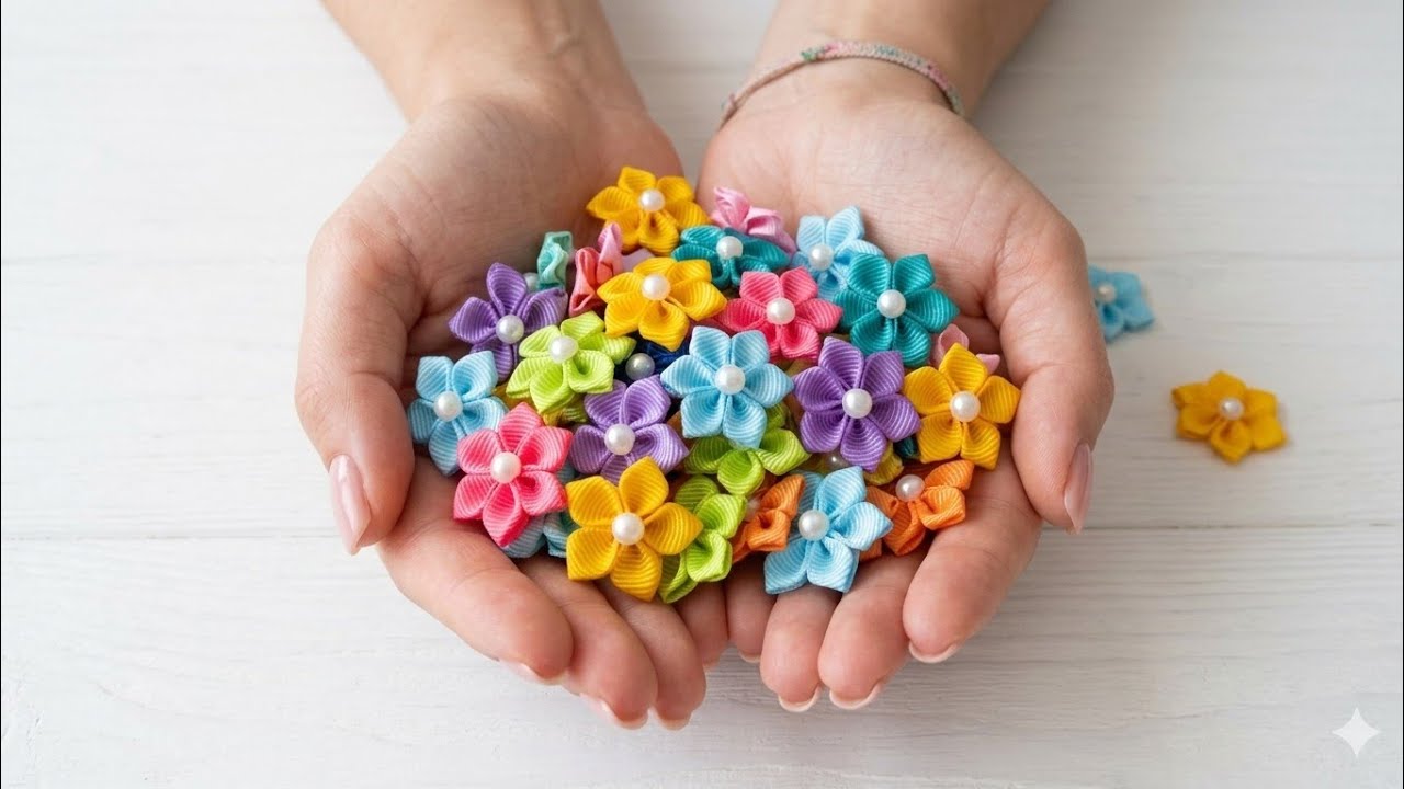 Como Fazer Mini Flor Na Fita Fina