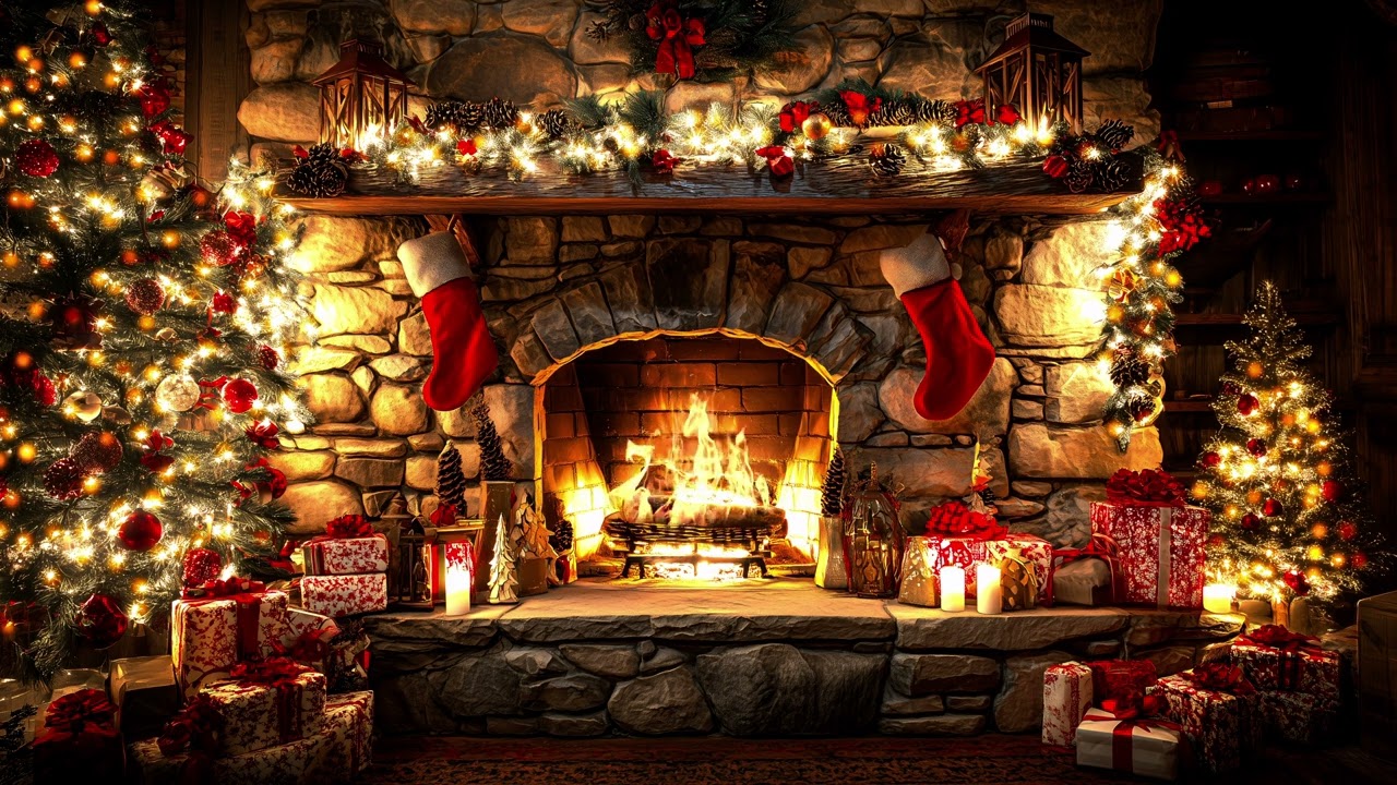 Cozy Christmas Fireplace Jazz | Warm Holiday Room & Crackling Fire | 4K