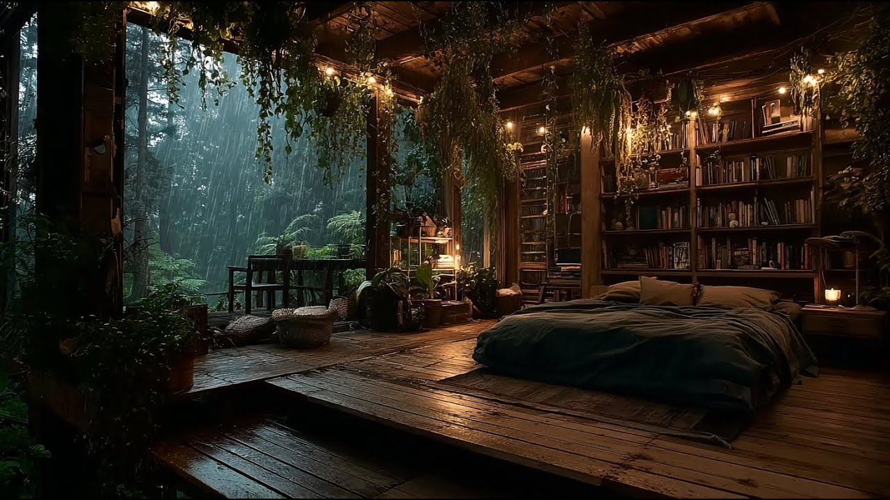 Forest Rain Sounds Inside a Wooden Bedroom 🌲 | Peaceful Night for Restful Sleep (NO ADS)
