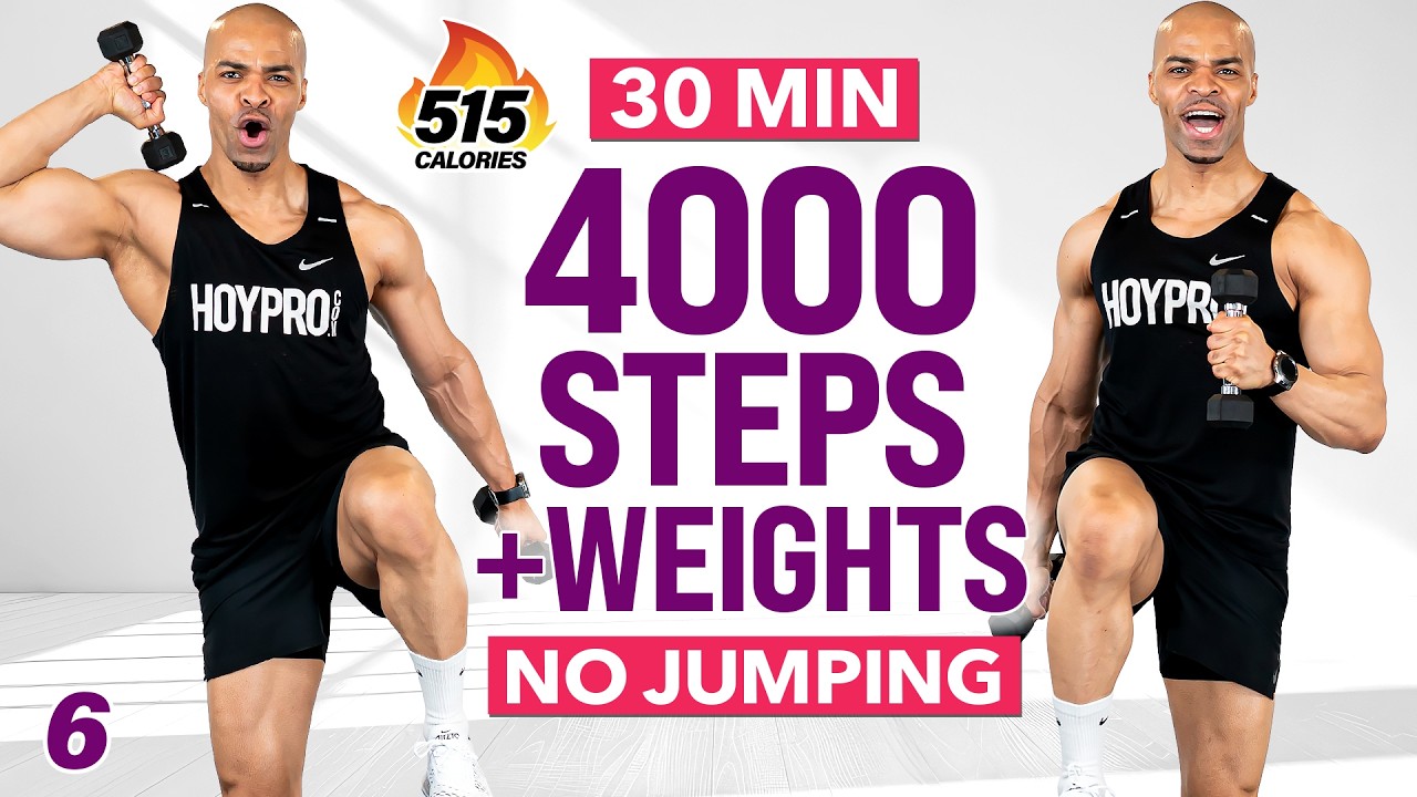 30 MIN 4000 Steps Walking Workout with Dumbbells | No Jumping - WALK Day 6