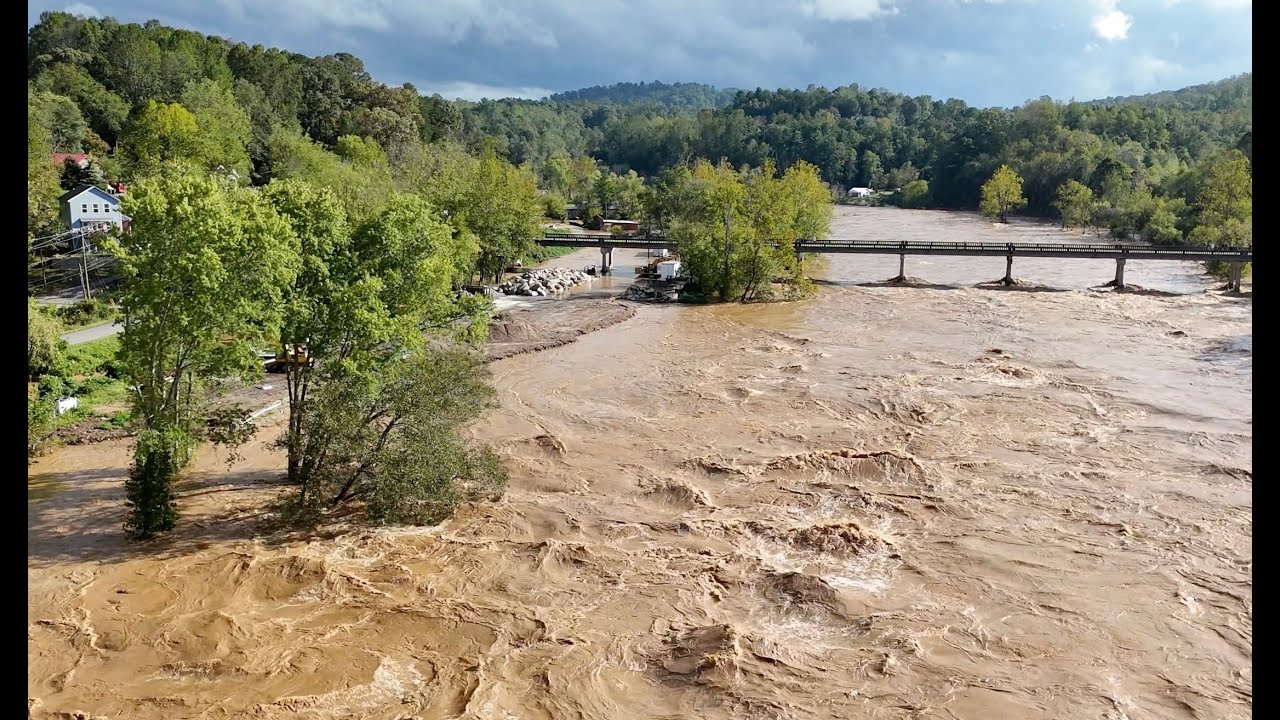 French Broad River Flooding 2024 - Hurricane Helene in Woodfin, NC