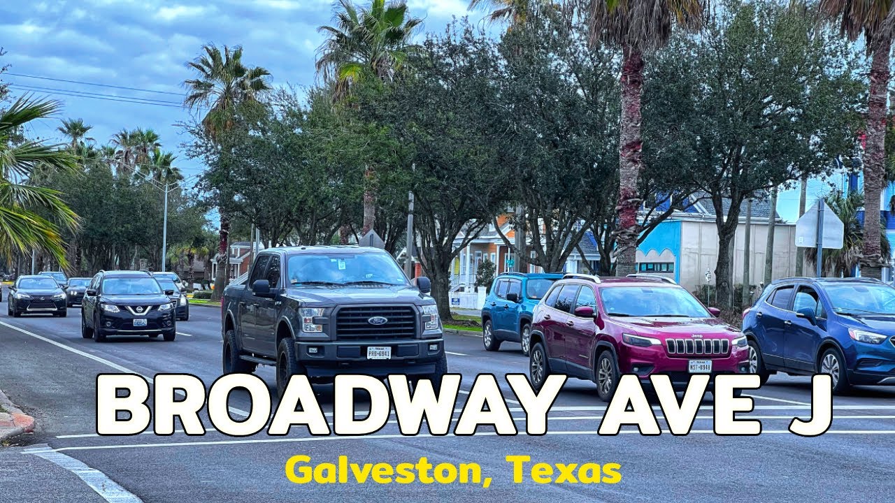 Broadway Ave J, Галвестон, Техас, США - 4K живописный автомобильный тур
