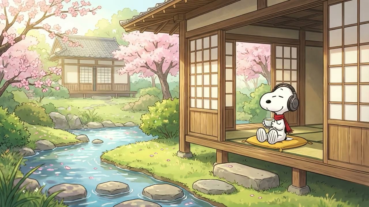Snoopy’s Spring Coffee Garden 🌸☕ Soft Lofi Beats for Relaxing & Studying 🎧 Relax & Focus with Lofi