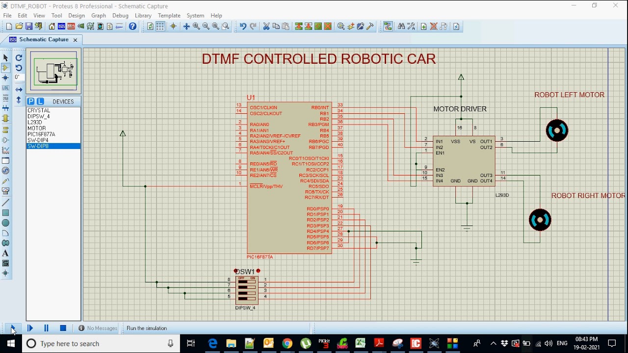 DTMF Controlled Robotic Car Using Proteus Simulation