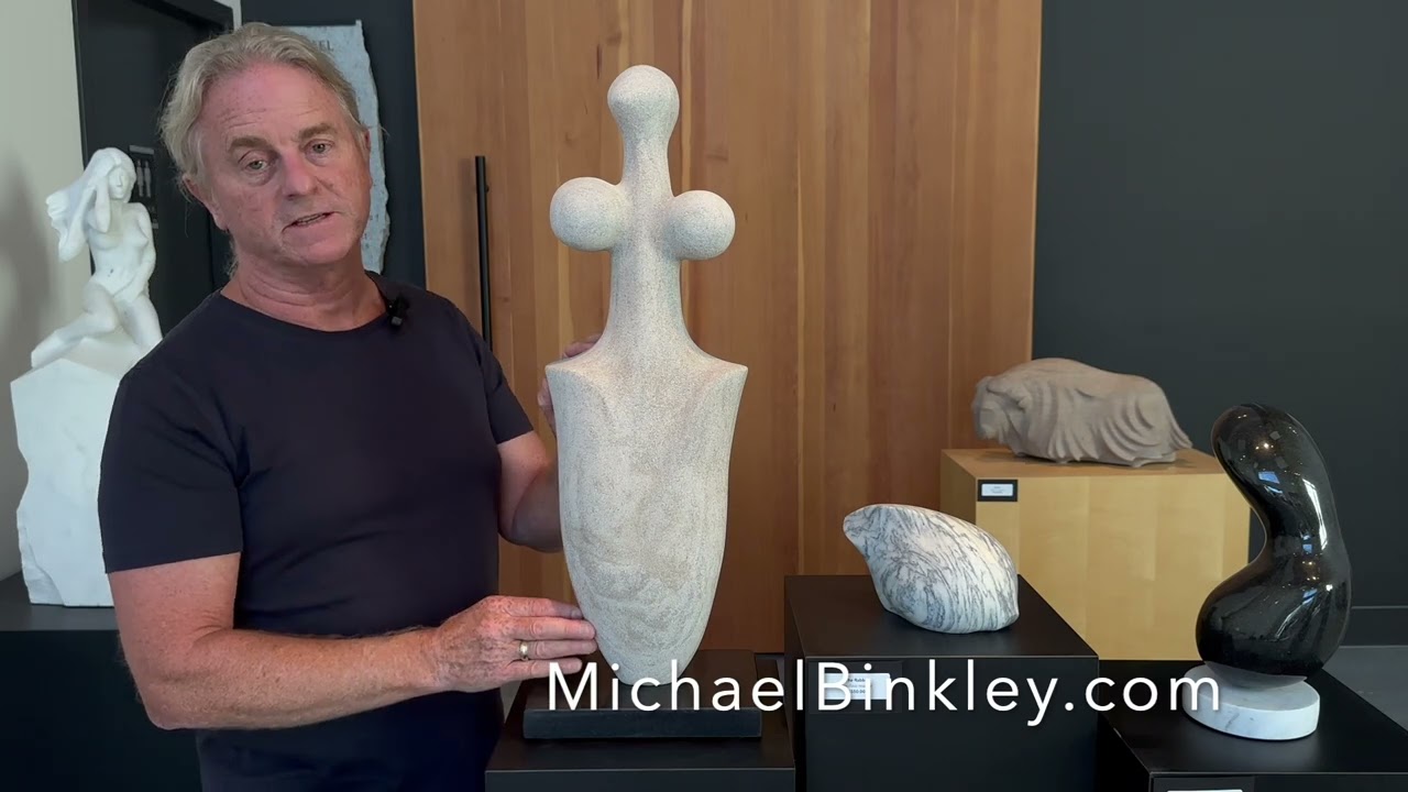 Abstract female torso stone sculpture by Canadian artist Michael Binkley. Available.