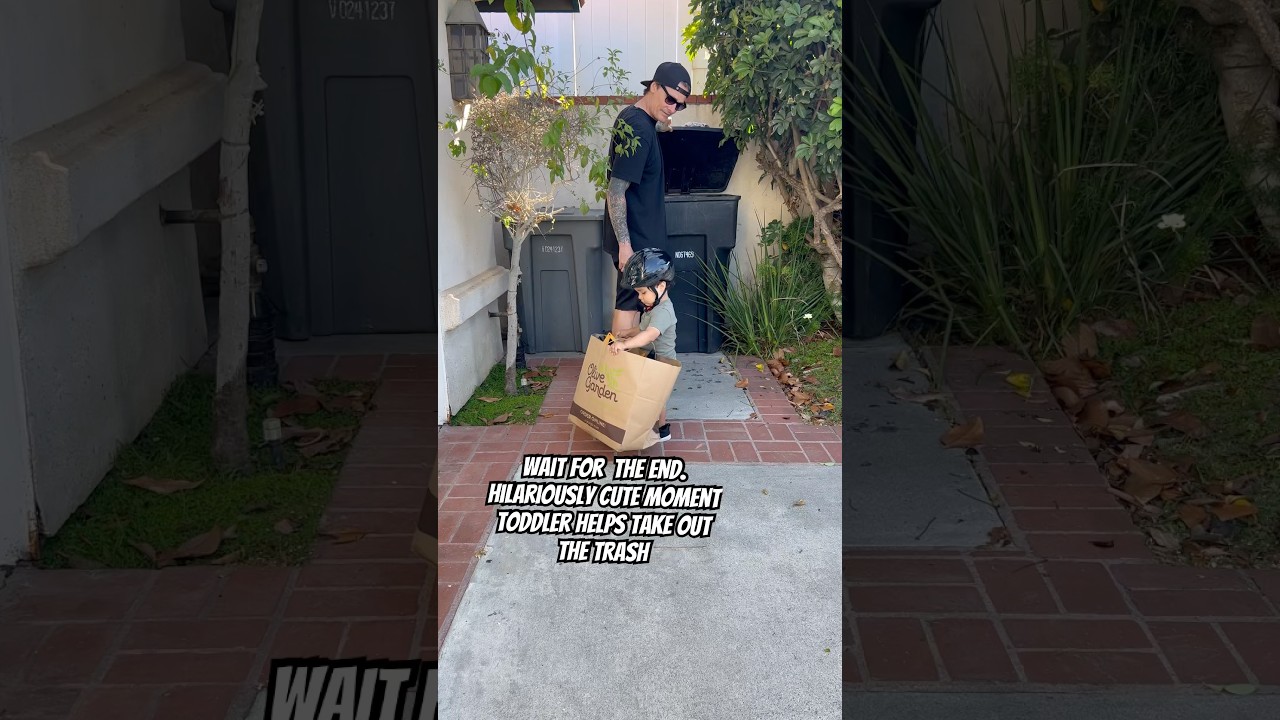 Hilarious moment toddler helps take out the trash. Wait for the end. #funnyvideo #comedy #fails