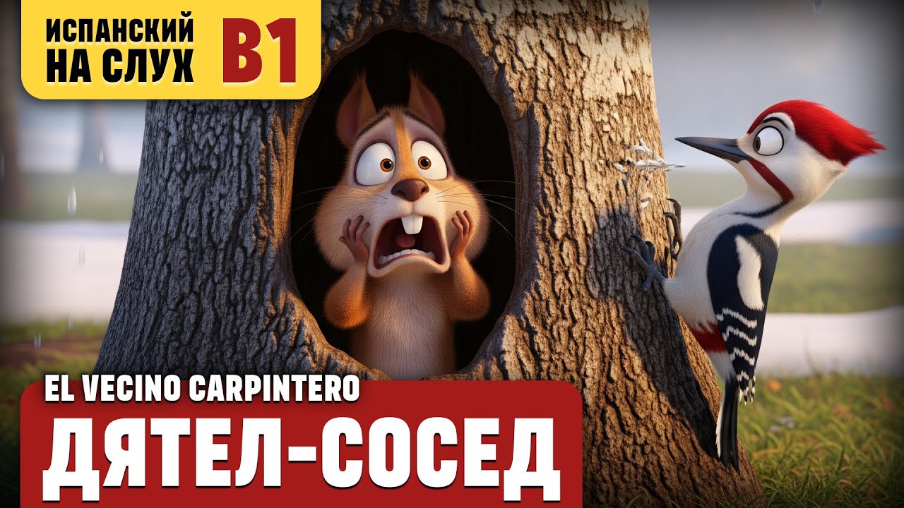 Дятел-сосед. Весёлый рассказ (уровень B1). Испанский на слух.