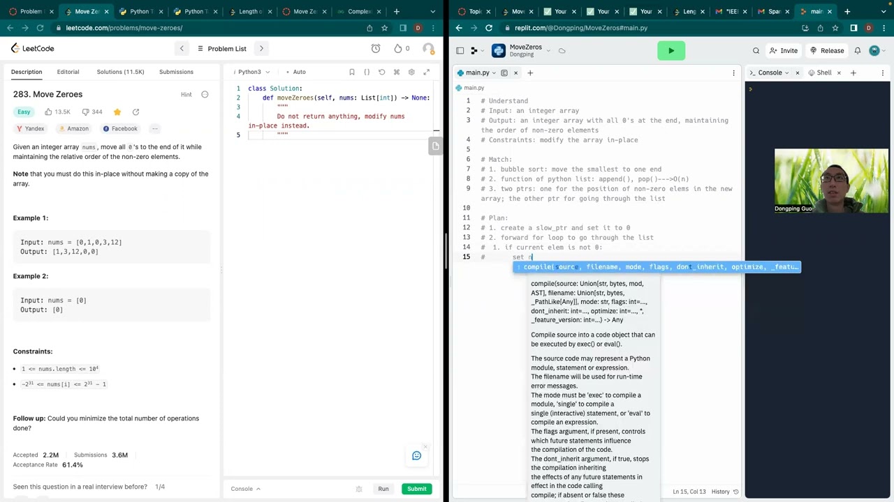 Leetcode Move Zeros Problem