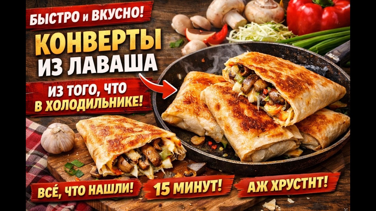 Жарю конверты из того, что осталось в холодильнике. Деревенский ужин за 15 минут