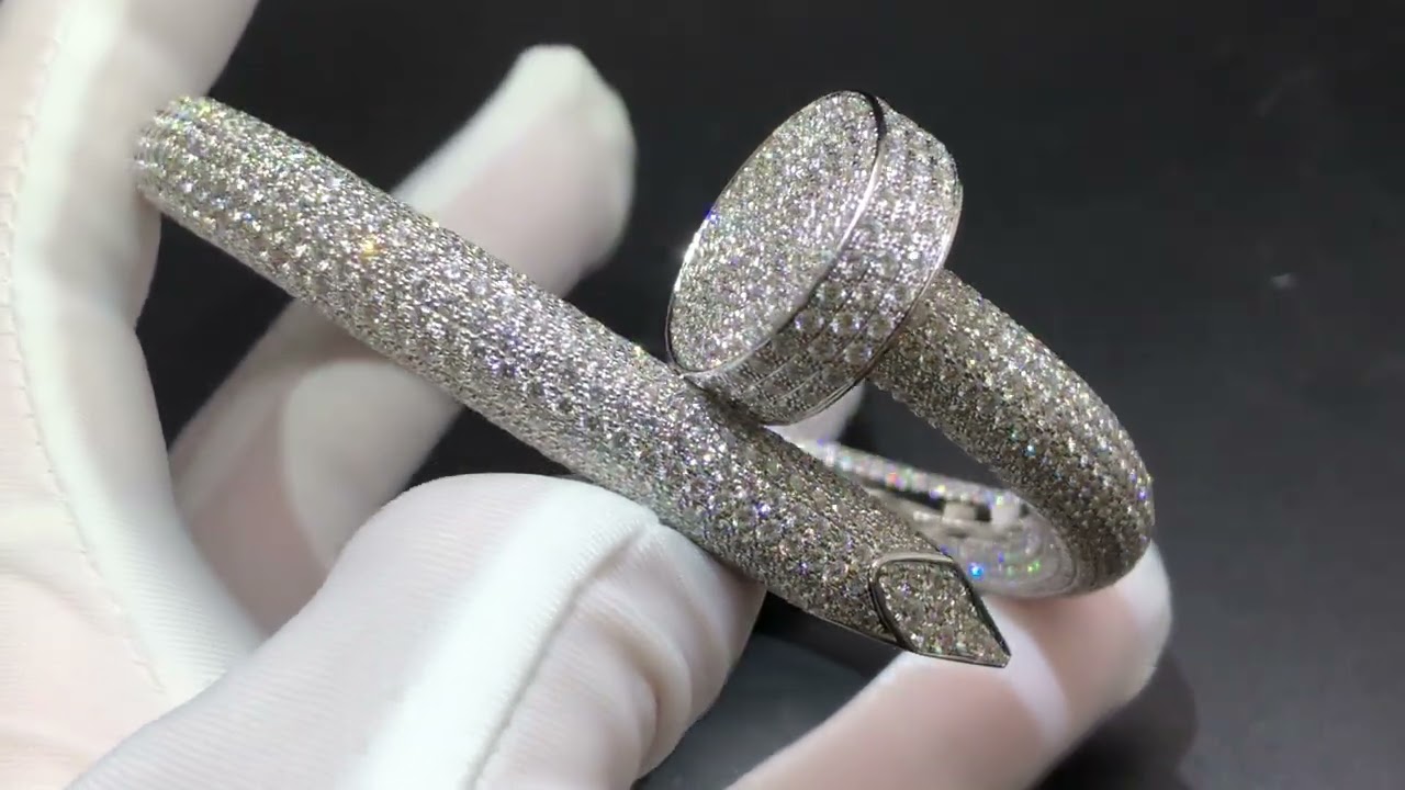 Cartier 18k White Gold extra-large model Juste un Clou full pave diamonds nail bracelet