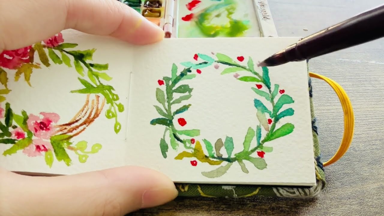 How to Paint Mistletoe Wreath in 4 Mins Tiny Watercolor迷你水彩Super Easy for Beginners#art #watercolor