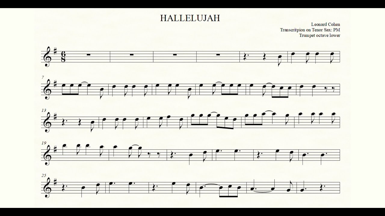 Hallelujah (Leonard Cohen) - Backing Track, Play Along for Tenor Sax / Trumpet, Clarinet