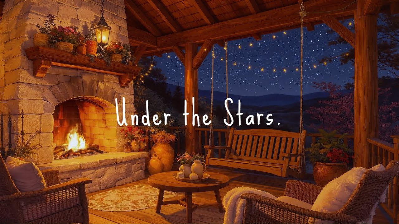 Peaceful night by the fireplace |  soft music, and the quiet glow of stars. ✨