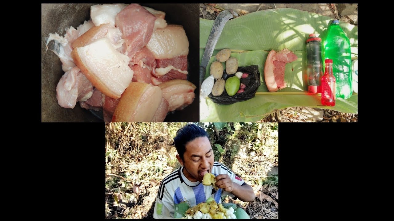 Pork and Alu with white rice // mukbang video // clearing up the tobacco garden //