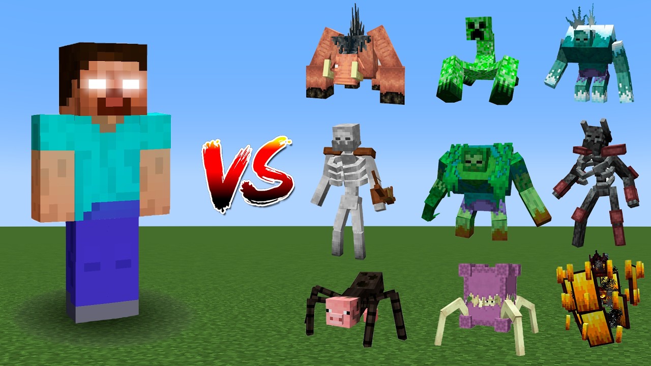 Herobrine, Entity 303, Mowzie's mob ... vs All Mutant Bosses | Minecraft Mob Battle